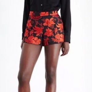 ALICE AND OLIVIA | Marisa Floral Jacquard Shorts, Black/red In Black-ruby | NWT